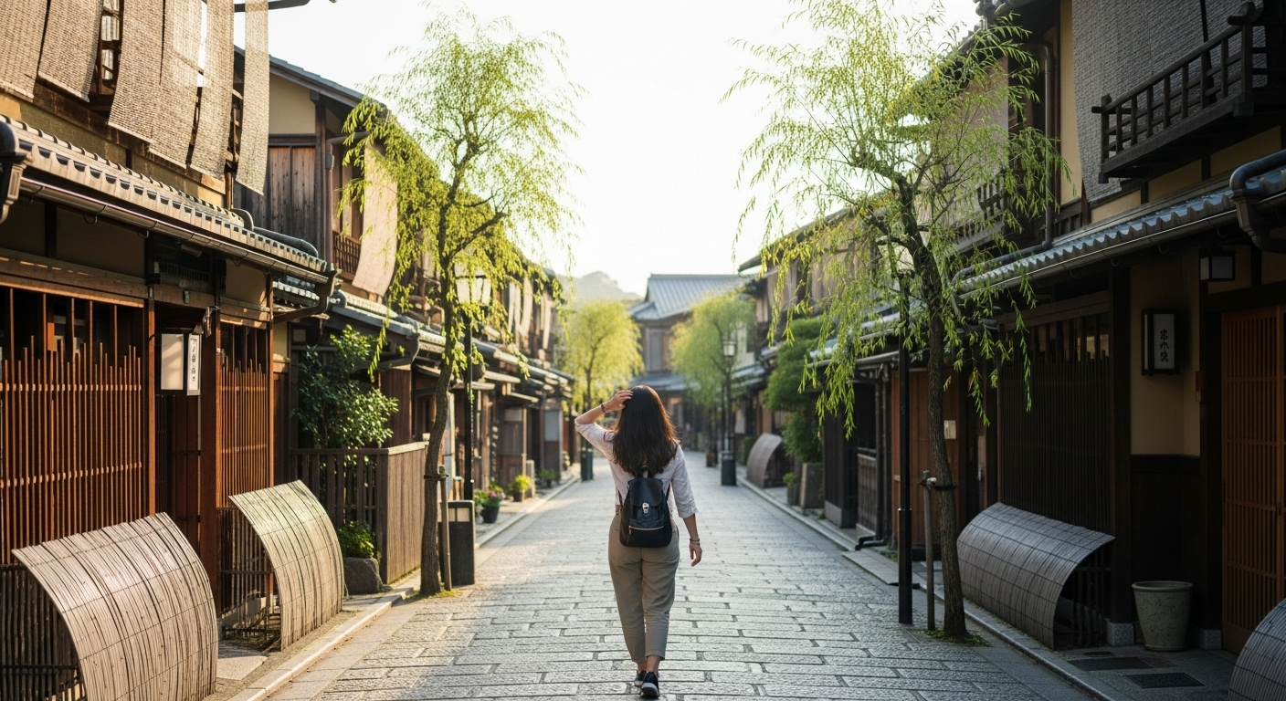 一人旅で街を歩くイメージ