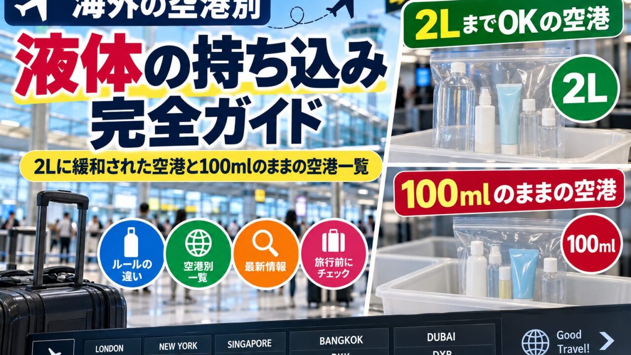 海外の空港別・液体の持ち込み完全ガイド｜2Lに緩和された空港と100mlのままの空港一覧