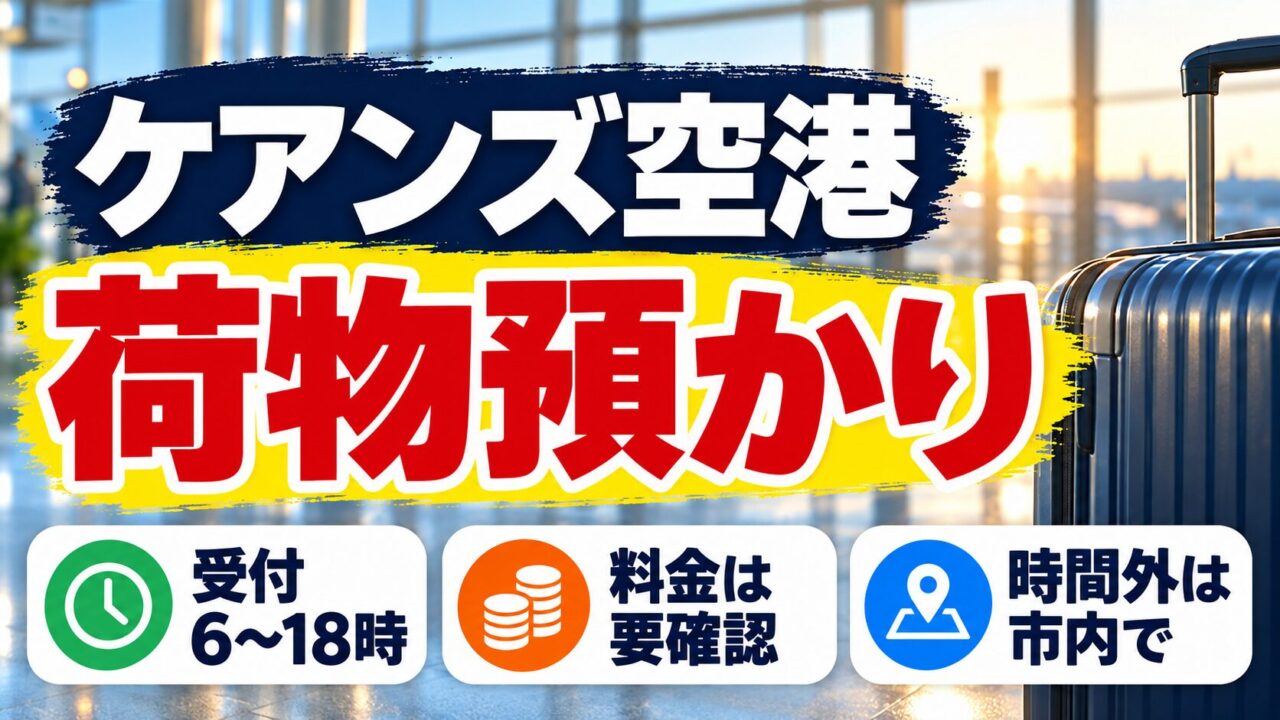 ケアンズ空港の荷物預かり。受付は6時から18時、料金は要確認、時間外は市内の預け先を検討