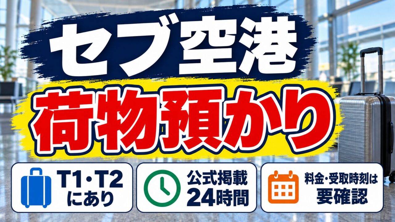 セブ空港の荷物預かり。T1とT2にあり公式サイトでは24時間と掲載、料金と受取時刻は要確認