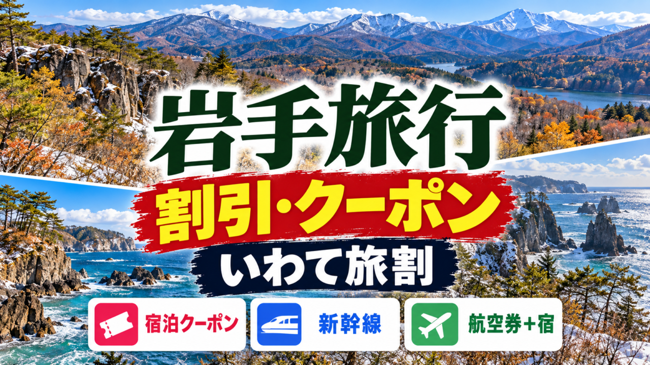 岩手旅行の割引・クーポンといわて旅割、交通や予約方法をまとめたアイキャッチ